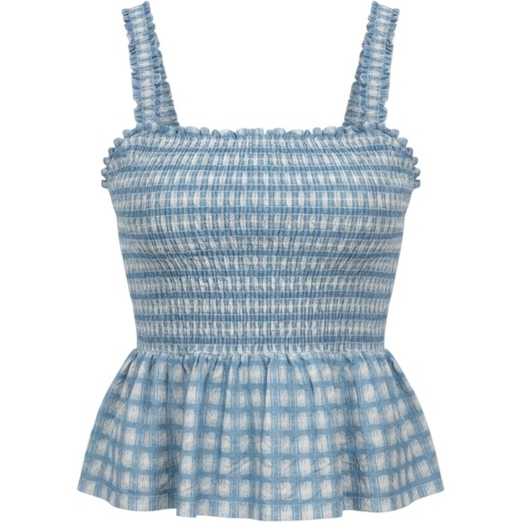 Candace Cameron Bure Tops - Candace Cameron Bure Blue Gingham Smocked Peplum Tank Top 1X Cotton Sleeveless